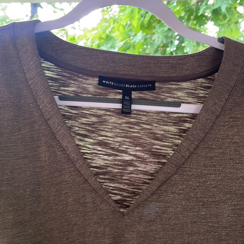 White House Black Market Brown shimmery wide arm shirt